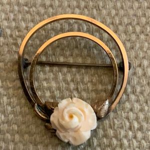 Bojar 12K GF Vintage Brooch- Pink Coral Flower- GF Leaves